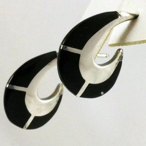 Onyx & Sterling Silver Post Back Earrings